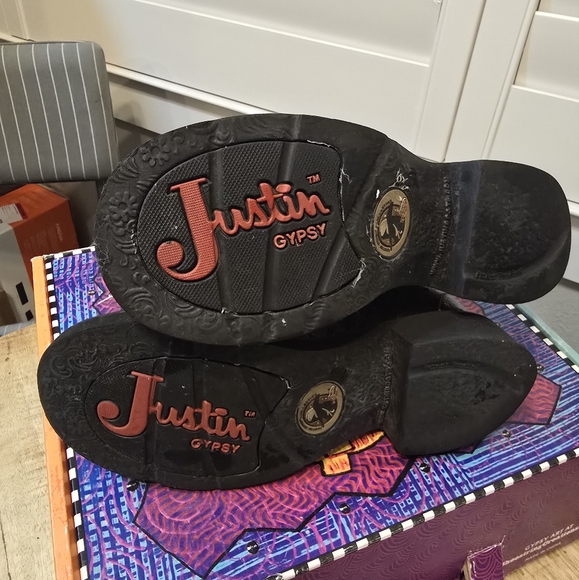 Women’s Justin Gypsy Roper Black Ostrich and Tiger Boots Size 6.5 B 6 1/2 - Picture 5 of 5